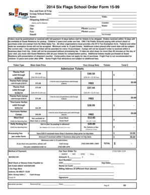 2014 Six Flags School Order Form