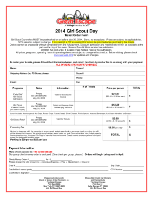 Girl Scout Day Ticket Order Form