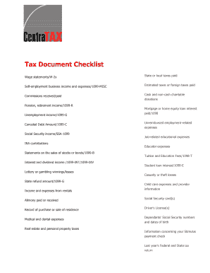 US Federal Tax Document Checklist
