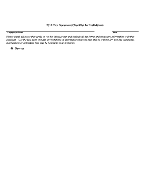 2012 Tax Document Checklist for Individuals