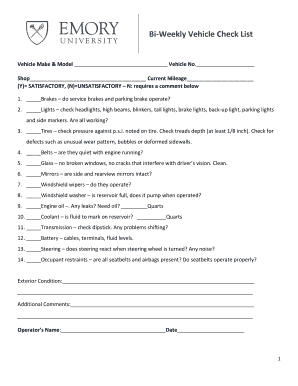 Bi-Weekly Vehicle Check List