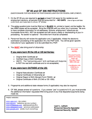 Form 85 - SF 85 and OF 306 INSTRUCTIONS - wamc amedd army