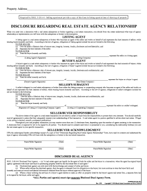 Disclosure Regarding Real Estate Agency Relationship