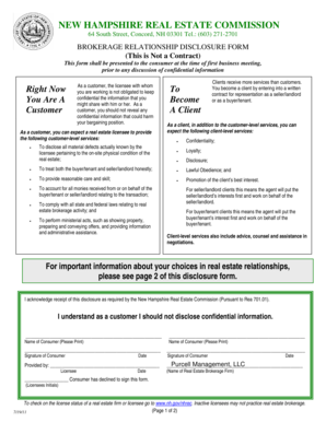 New Hampshire Brokerage Relationship Disclosure Form