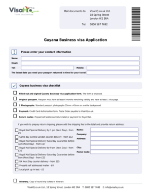 Guyana Business Visa Application Form