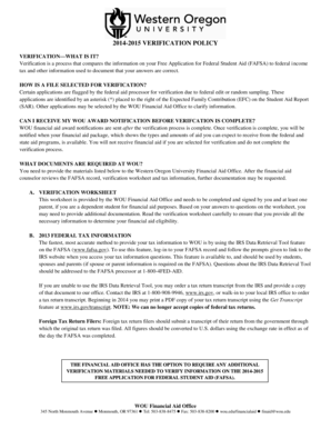 2014-2015 Verification Policy and Worksheet