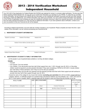 2013-2014 Verification Worksheet