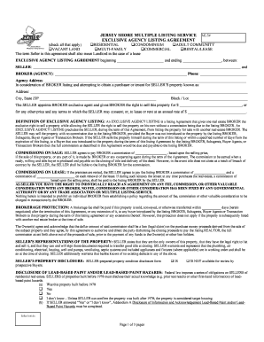 New Jersey Exclusive Agency Listing Agreement