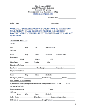 Client Intake Form for Mental Health Services