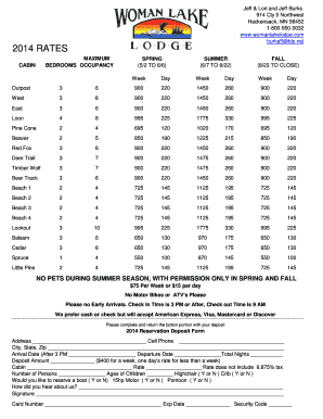 Downloadable rates & rules PDF. - Woman Lake Lodge