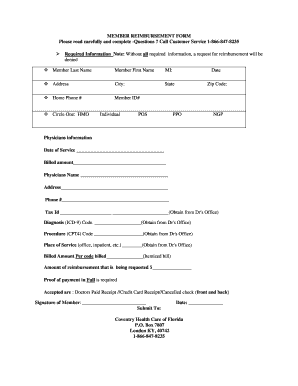 Member Reimbursement Form