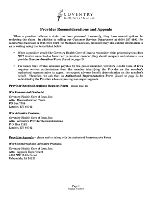 Coventry Health Care Provider Reconsideration Form