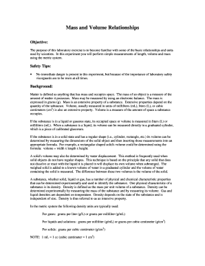Mass and Volume Relationships Lab Report