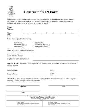 Contractor’s I-9 Form