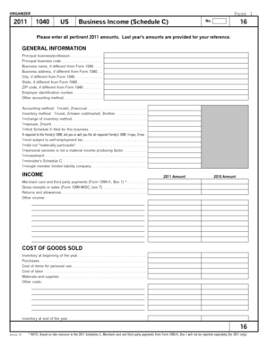 2011 US Business Income Schedule C