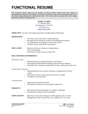 Functional Resume - San Francisco State University - sfsu