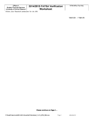 2014/2015 FAFSA Verification Worksheet