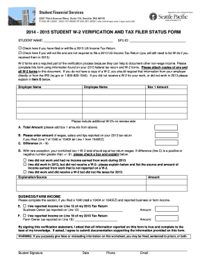 Student W-2 Verification and Tax Filer Status Form
