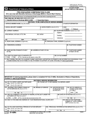 VA Form 21-526c Pre-Discharge Compensation Claim