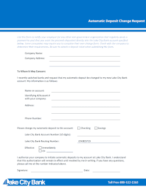 Lake City Bank Account Change Forms