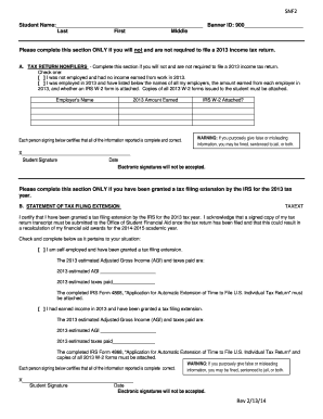 Verification of Student’s 2013 IRS Income Tax Information
