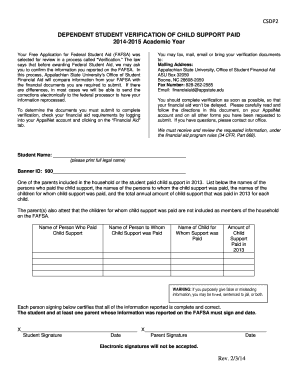 Dependent Student Verification of Child Support Paid