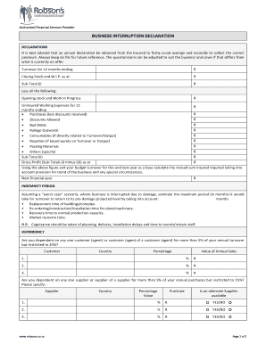 Business Interruption Declaration Form
