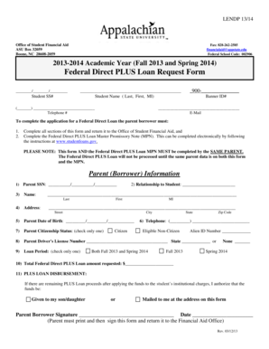 Federal Direct PLUS Loan Request Form