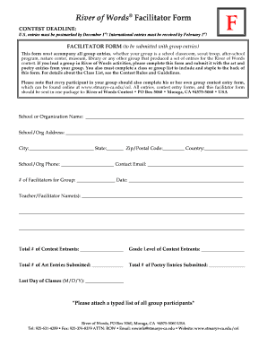River of Words Facilitator Form