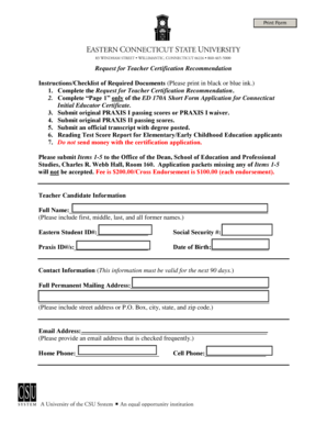 Request for Teacher Certification Recommendation