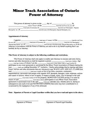 Minor Track Association Power of Attorney