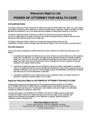 Wisconsin Right to Life Power of Attorney for Health Care