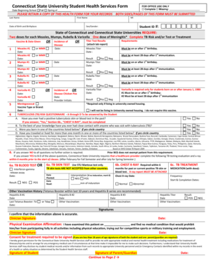 Connecticut State University Student Health Form