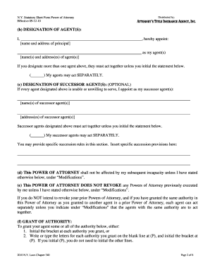 New York Statutory Short Form Power of Attorney