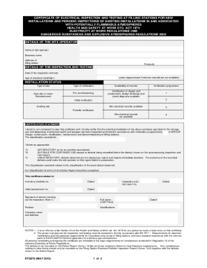 filling station electrical periodic inspection report