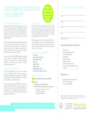 Arizona Education Tax Credit Donation Form