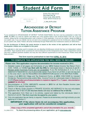 Archdiocese of Detroit Tuition Assistance Application