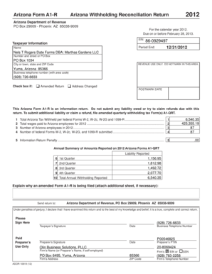 Arizona Form A1-R Withholding Reconciliation Return