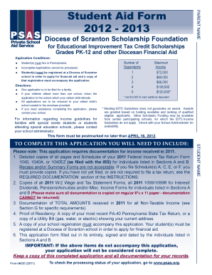 Diocese of Scranton Scholarship Application
