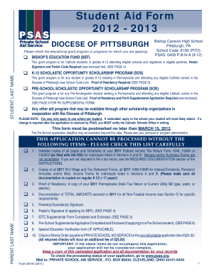 Student Aid Form 2012-2013