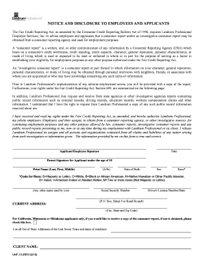 Fair Credit Reporting Act Notice and Disclosure