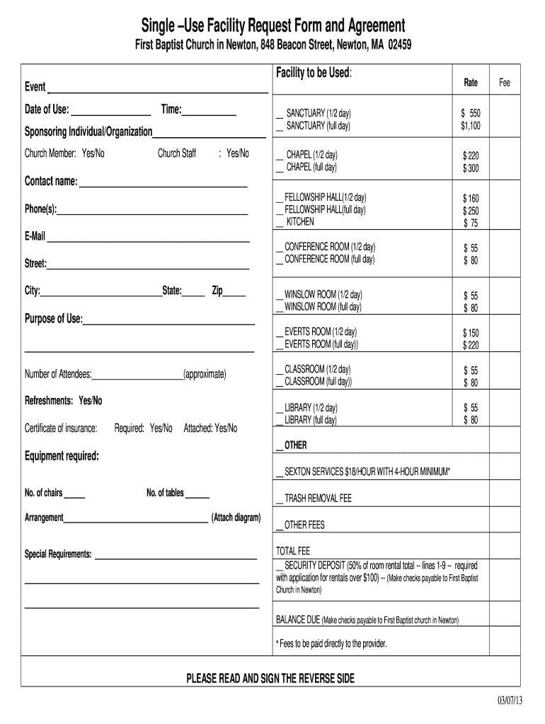 Church Rental Agreement Template - Fill Online, Printable For free facility rental agreement template