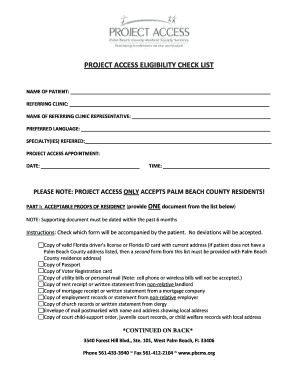 Project Access Eligibility Checklist