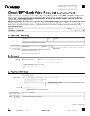 Fidelity Check EFT Bank Wire Request Form