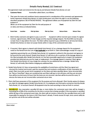 Details Party Rental Equipment Rental Agreement