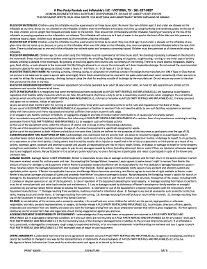 A Plus Party Rentals Liability Waiver