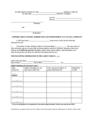 Florida UCCJEA Affidavit for Child Custody
