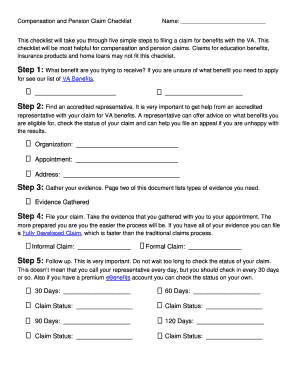 VA Compensation and Pension Claim Checklist
