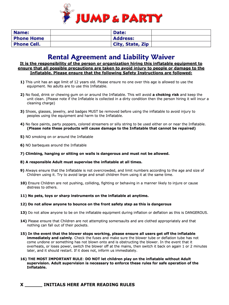 Downloadable Printable Bounce House Rental Agreement Printable Word 
