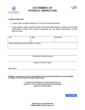 Texas Vehicle Physical Inspection Form